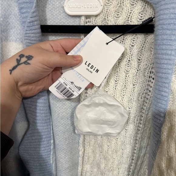 Patchwork Gingham Cardigan Blue and Cream Women's Cardigan - Picture 8 of 13